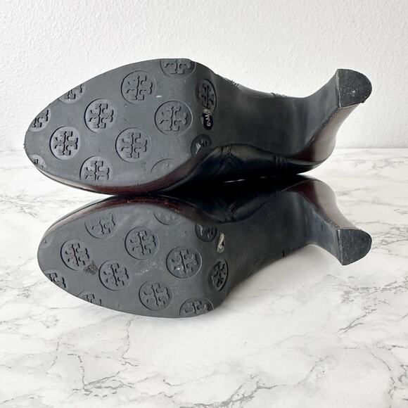 Tory Burch Melrose Black Leather Goldtone Buckle Zipper Bootie Women’s Size 6.5 - Picture 12 of 13
